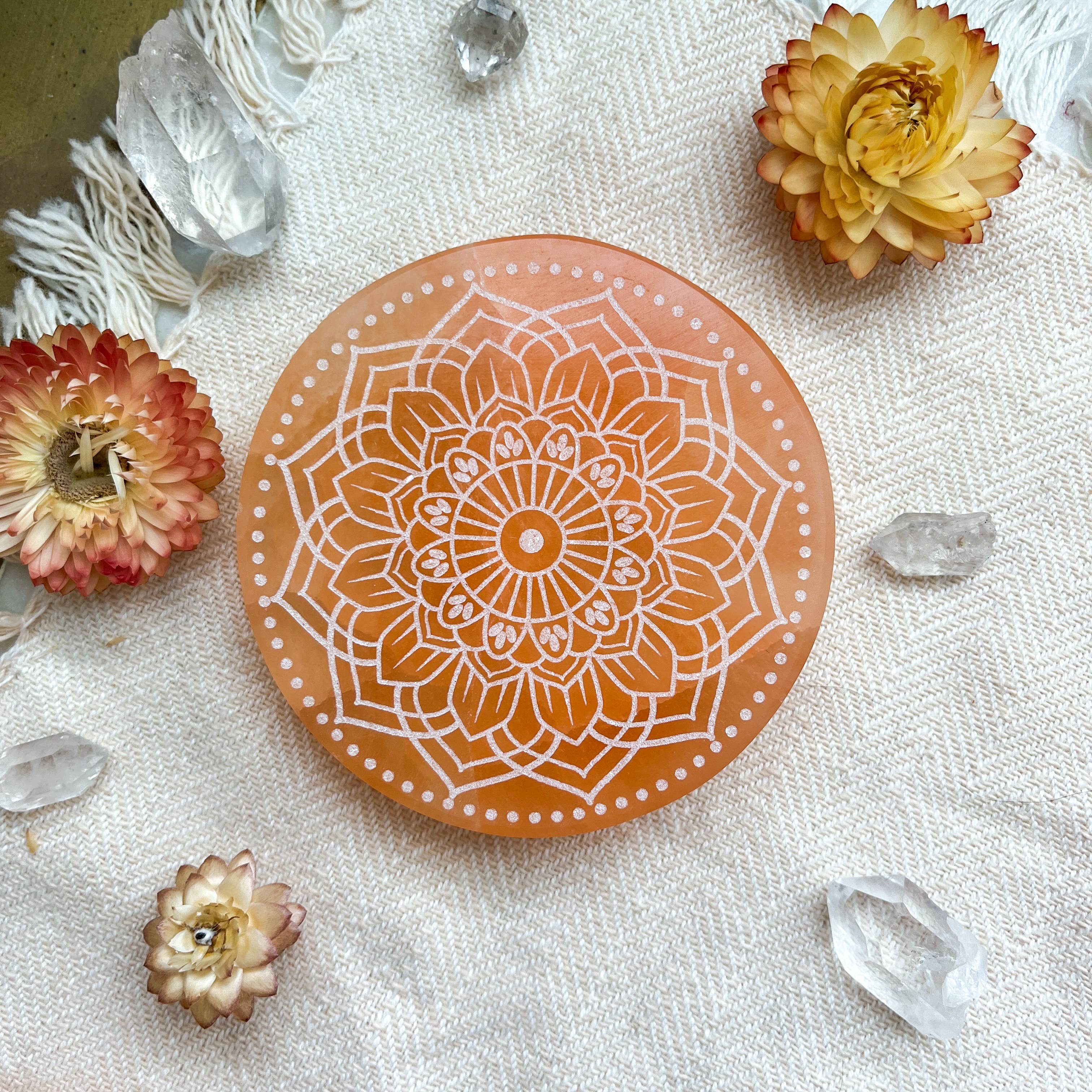 Fractalista Designs - Wholesale Crystal Charging Plate - Radiate PEACH Selenite Crystal Charging Plate Gifts for Wome0