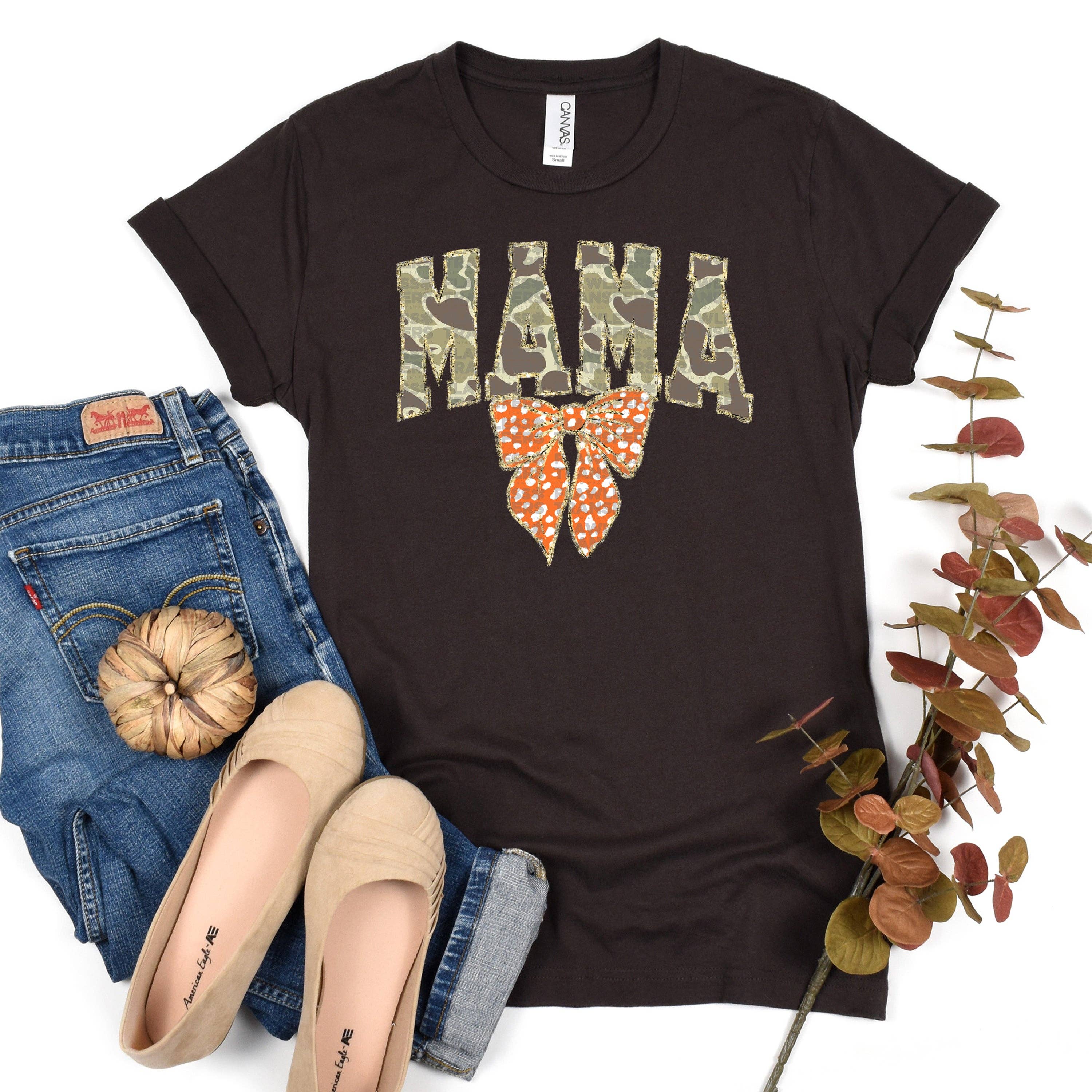 Flawless Transfers - Wholesale Sublimation Transfer - Mama Coquette Camo Orange Bow #1207 - DTF Transfers0