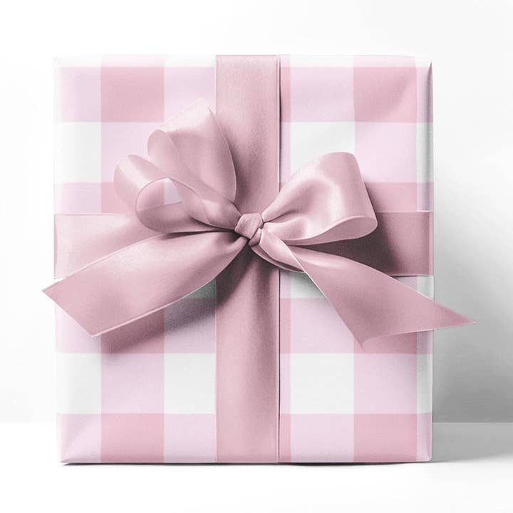 Light Pink Gingham Wrapping Paper Made To Order for wholesale by SB Paperie