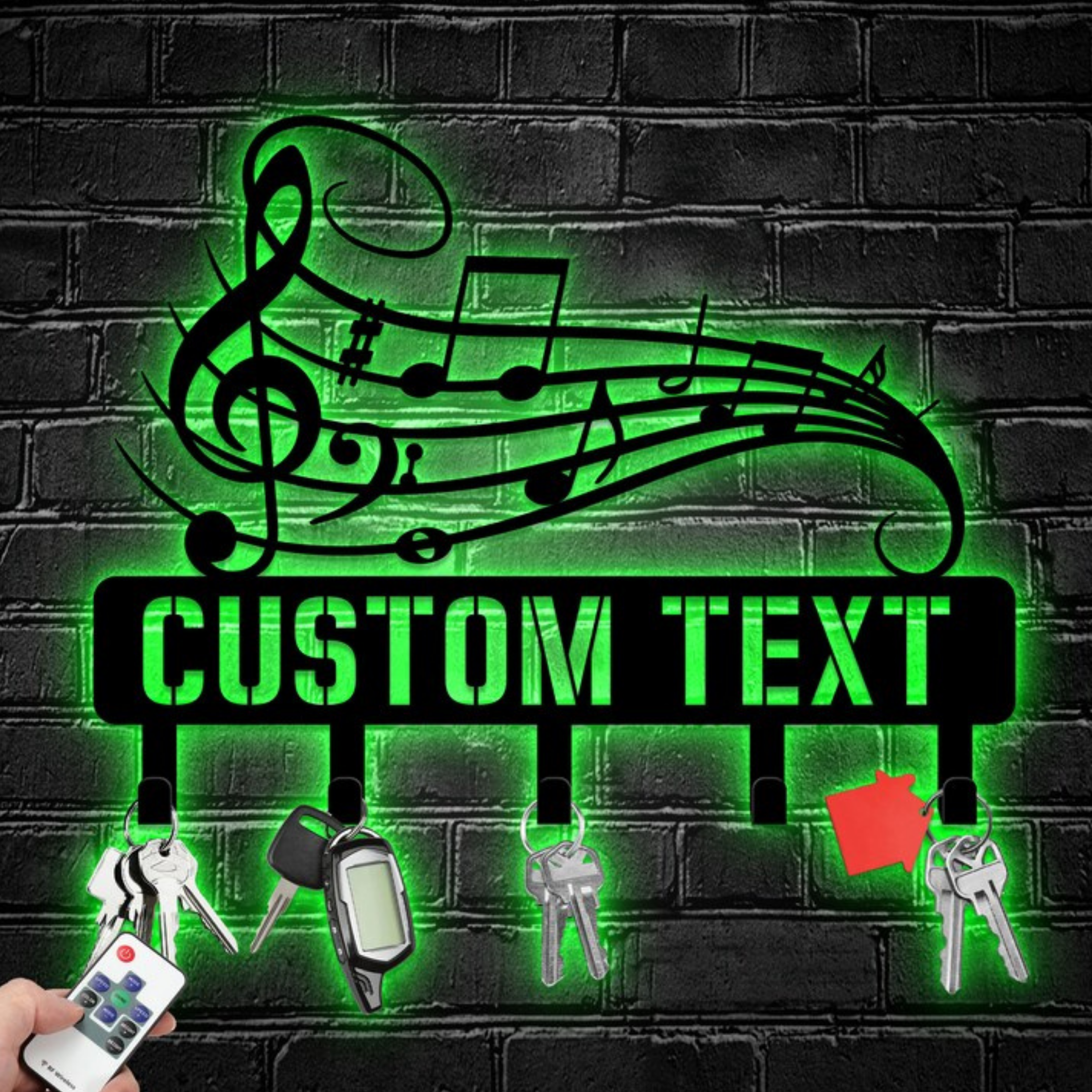 Glow Neon - Vendita all'ingrosso Decorazione da parete 3D - Portachiavi personalizzato per note musicali, 5 ganci, Studio Deco1