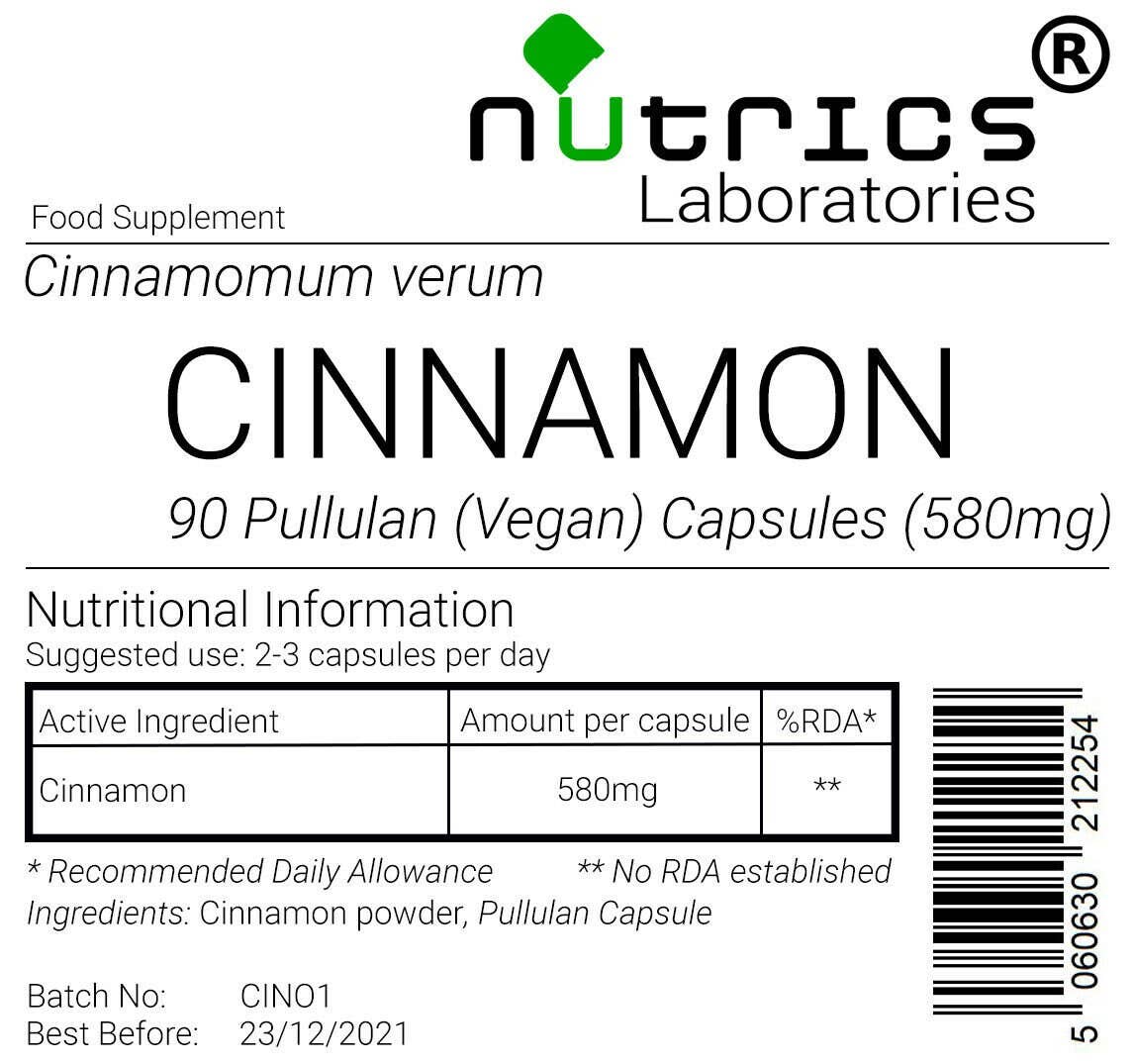 NUTRICS SUPERFOOD – wholesale Oral supplement/vitamin – Nutrics® 580mg Ceylon True Cinnamon 90 Vegan Capsules1