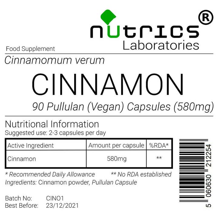 NUTRICS SUPERFOOD - Wholesale Voedingssupplement/vitamine - Nutrics® 580 mg Ceylon echte kaneel 90 veganistische capsules1