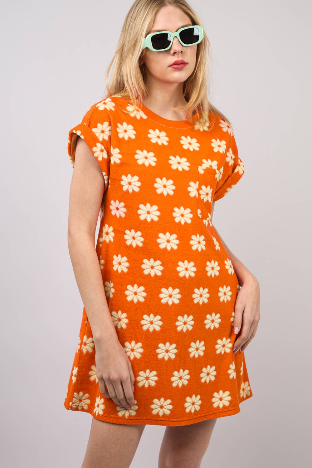 Green ND31333-Floral French Terry Knit Mini Dress for wholesale on Faire3