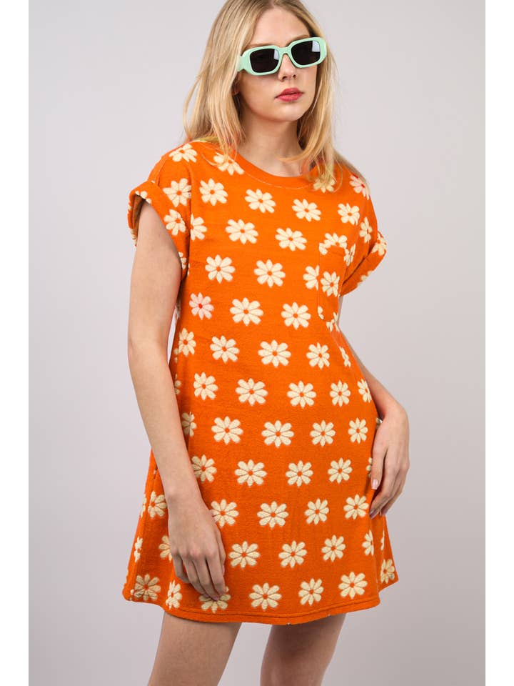 Vert ND31333-Mini-robe florale en tricot éponge français en vente sur Faire3