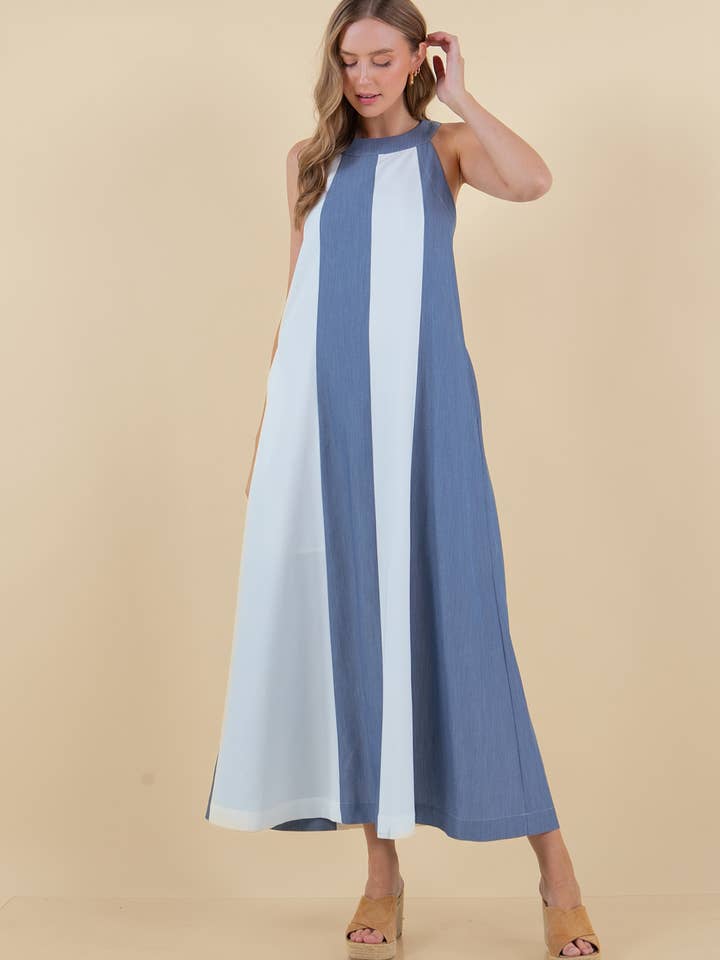 Robe Maxi à Col Halter avec Bretelle Réglable à Bouton - 27897D pour la vente par Doe and Rae
