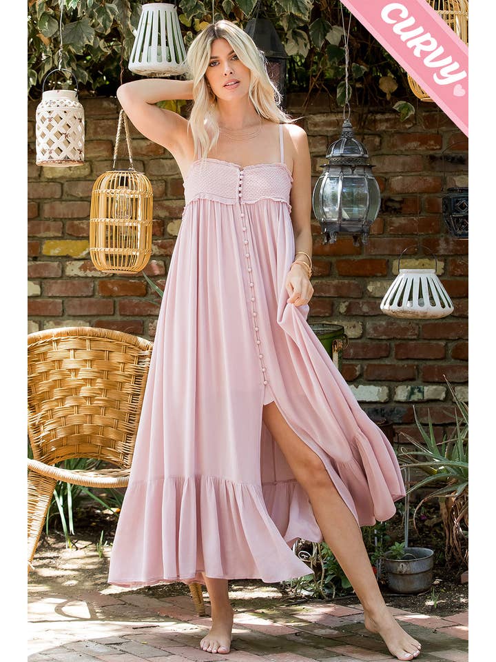 Sweet Lovely by Jen - Wholesale Dress – Women's - PLUS SIZE SILK SMOCKED BUTTON-DOWN MAXI DRESS12