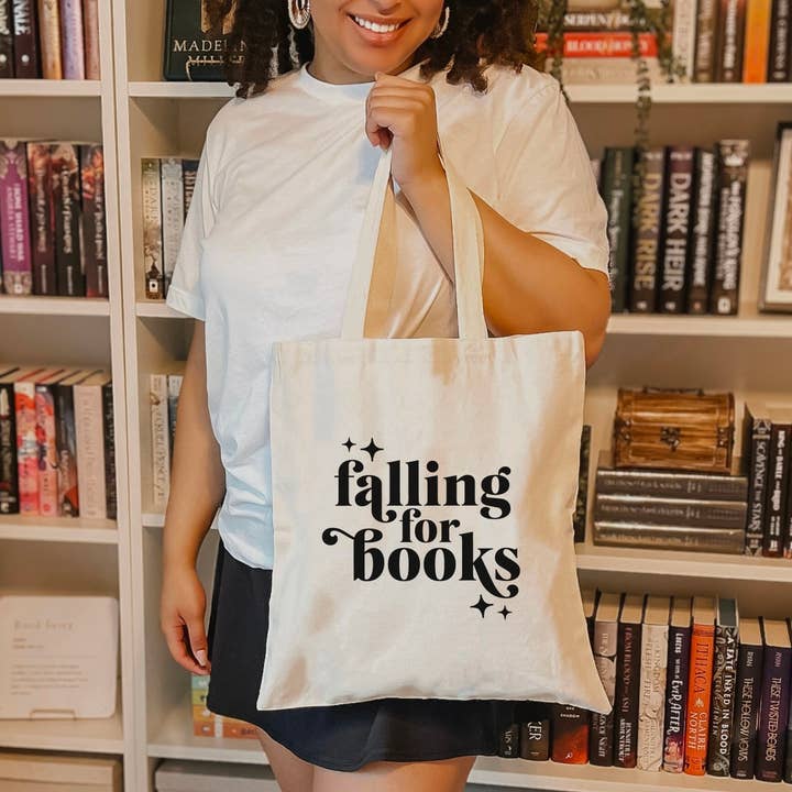 Falling For Books Canvas Tote Bag for wholesale by The Swoon Room