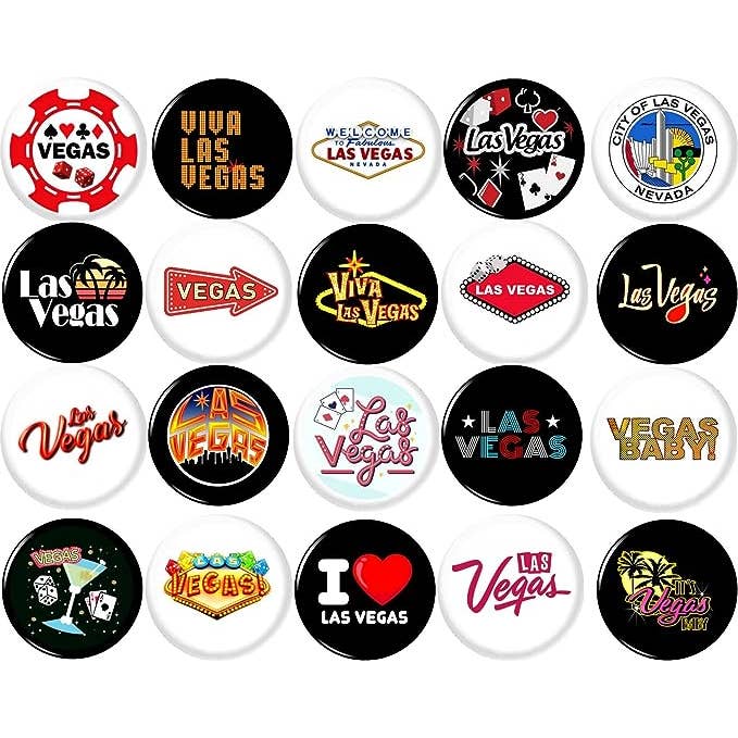 LAS VEGAS x 20 1" inch (25mm) pins Nevada casino gambling for wholesale by Pinbax Express