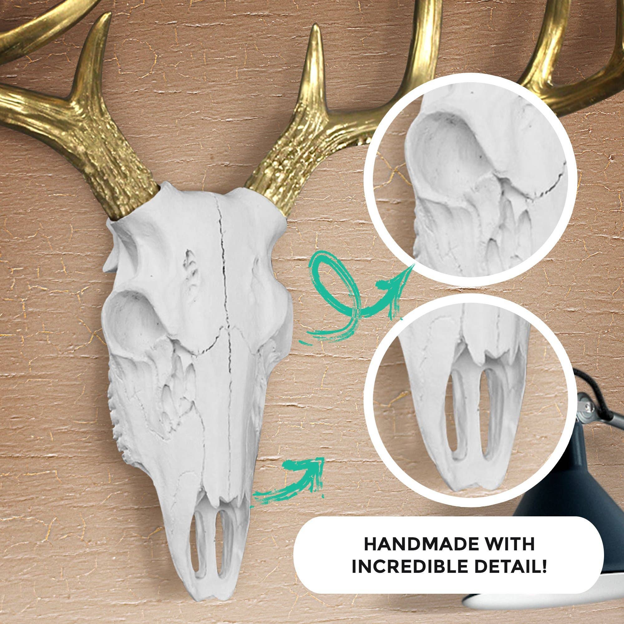 Wall Charmers - Wholesale Wall Accent - Large White + Gold Antlers Deer Head Skull Faux Taxidermy4