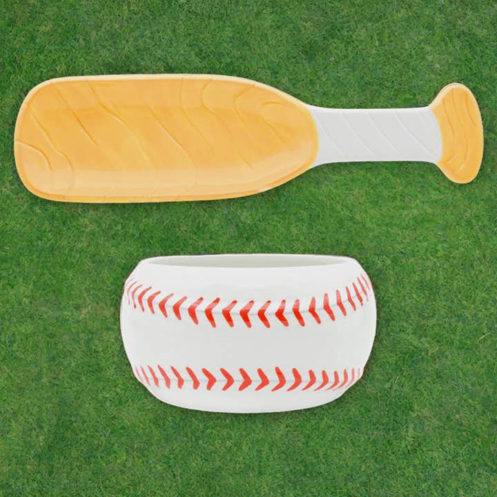 Godinger - Wholesale Serving Tray - Baseball Bowl and Bat Serving Tray Set - Sports Lover