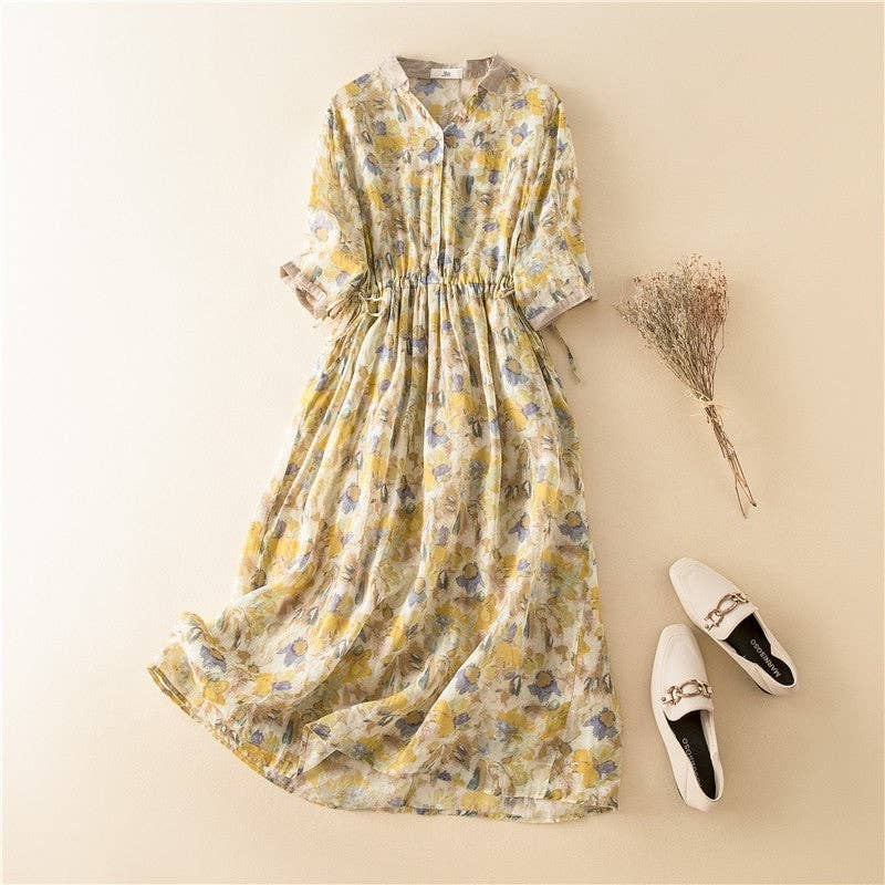 UZ Wholesale Store - Wholesale Dress - Women's - Linen Dress Mid Length Pleated Loose Organ0