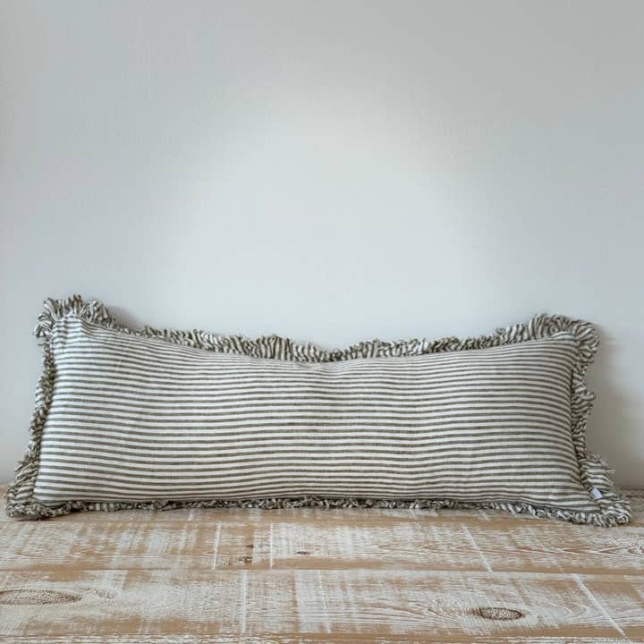 Ellenvale Trade - Wholesale Throw Pillow Cover - Hallie Bolster Linen Cushion Cover – Olive Stripe 80x301
