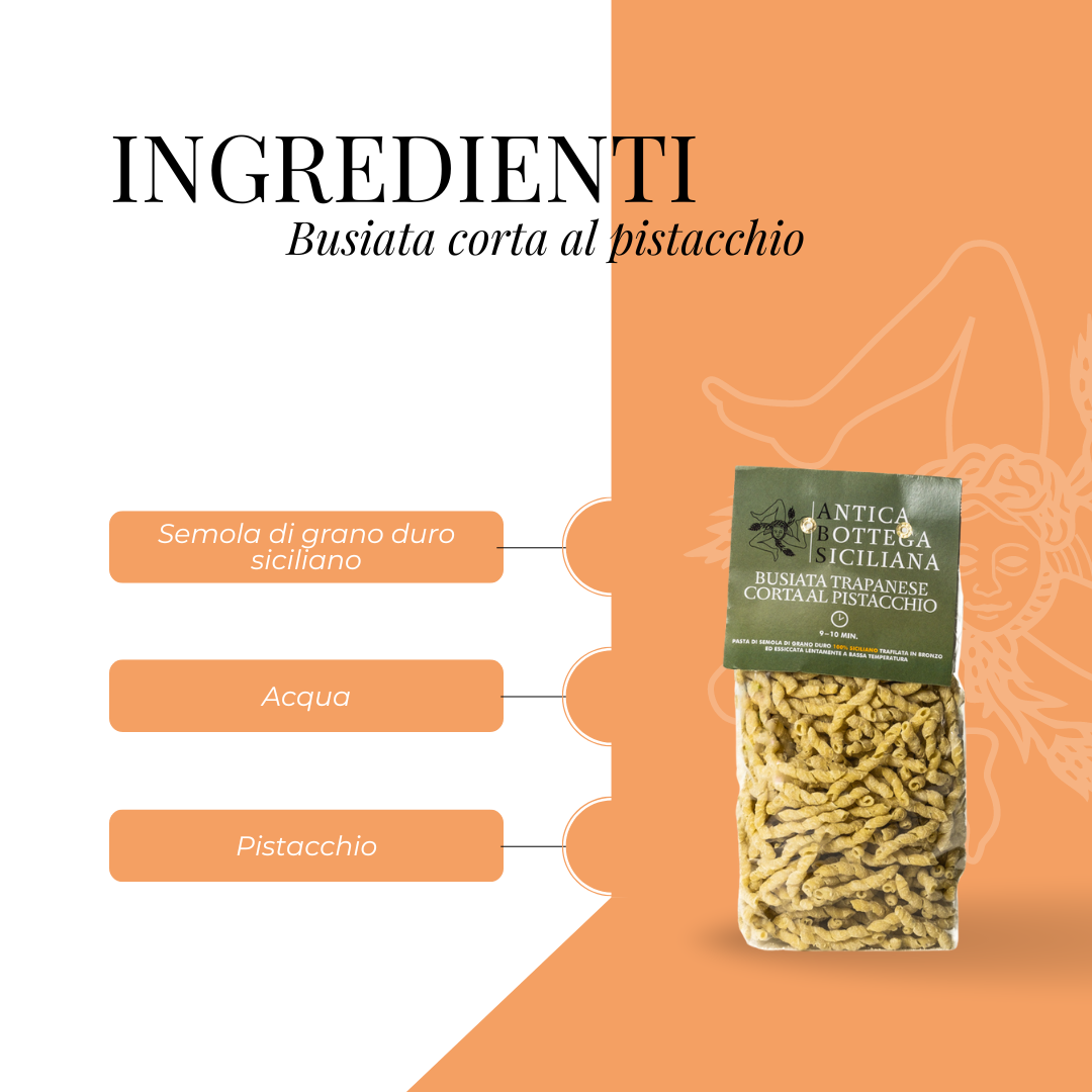 Antica Bottega Siciliana - Vendita all'ingrosso Pasta - Pasta corta al Pistacchio - Busiata Trapanese 500g2