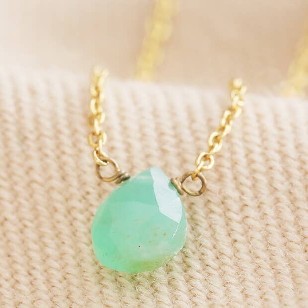 Semi-Precious Chrysoprase Stone Teardrop Pendant Necklace for wholesale by Lisa Angel