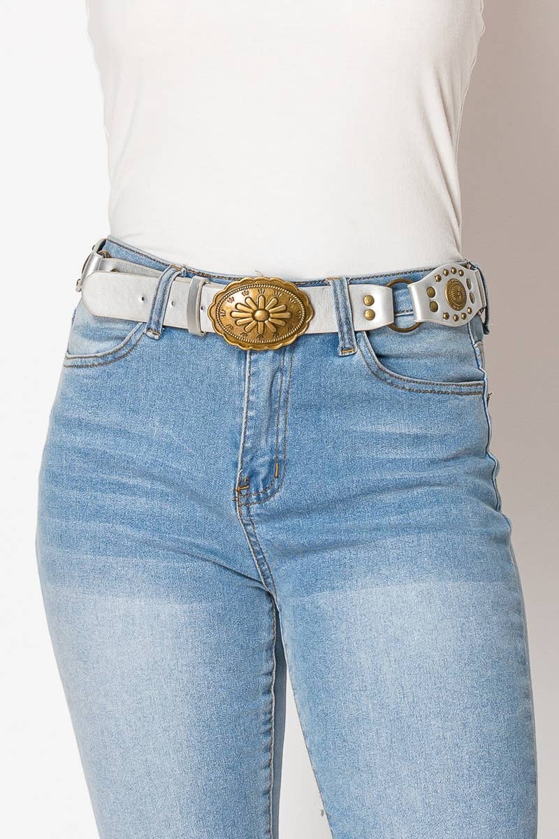 Wholesale Oval Western Concho Disc Faux Leather Link Belt