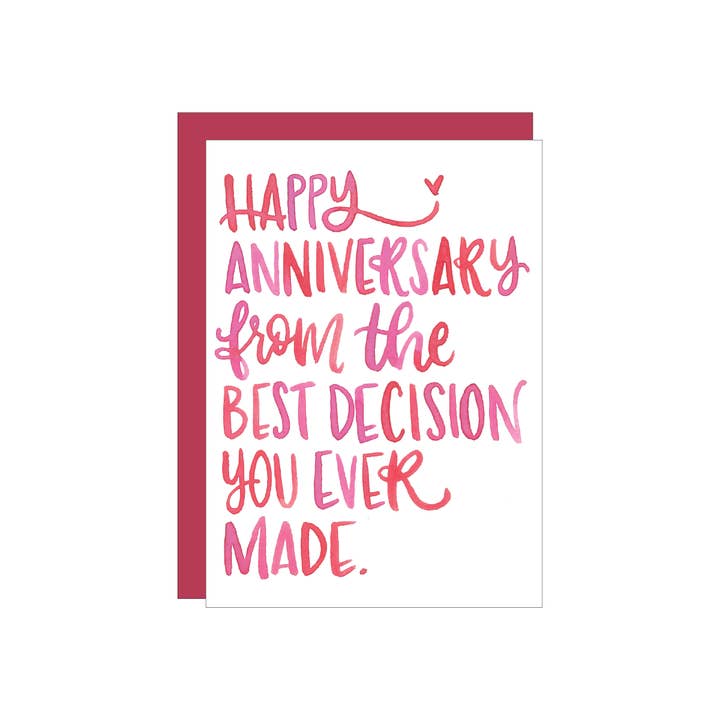 Anniversary Decision greeting card for wholesale by Katie Elizabeth Lettering