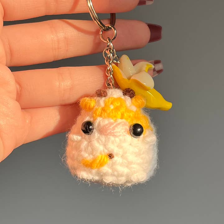 Banana Cow Keychain – Mini Crochet Fruit Cow Plush for wholesale by Froggy's Corner
