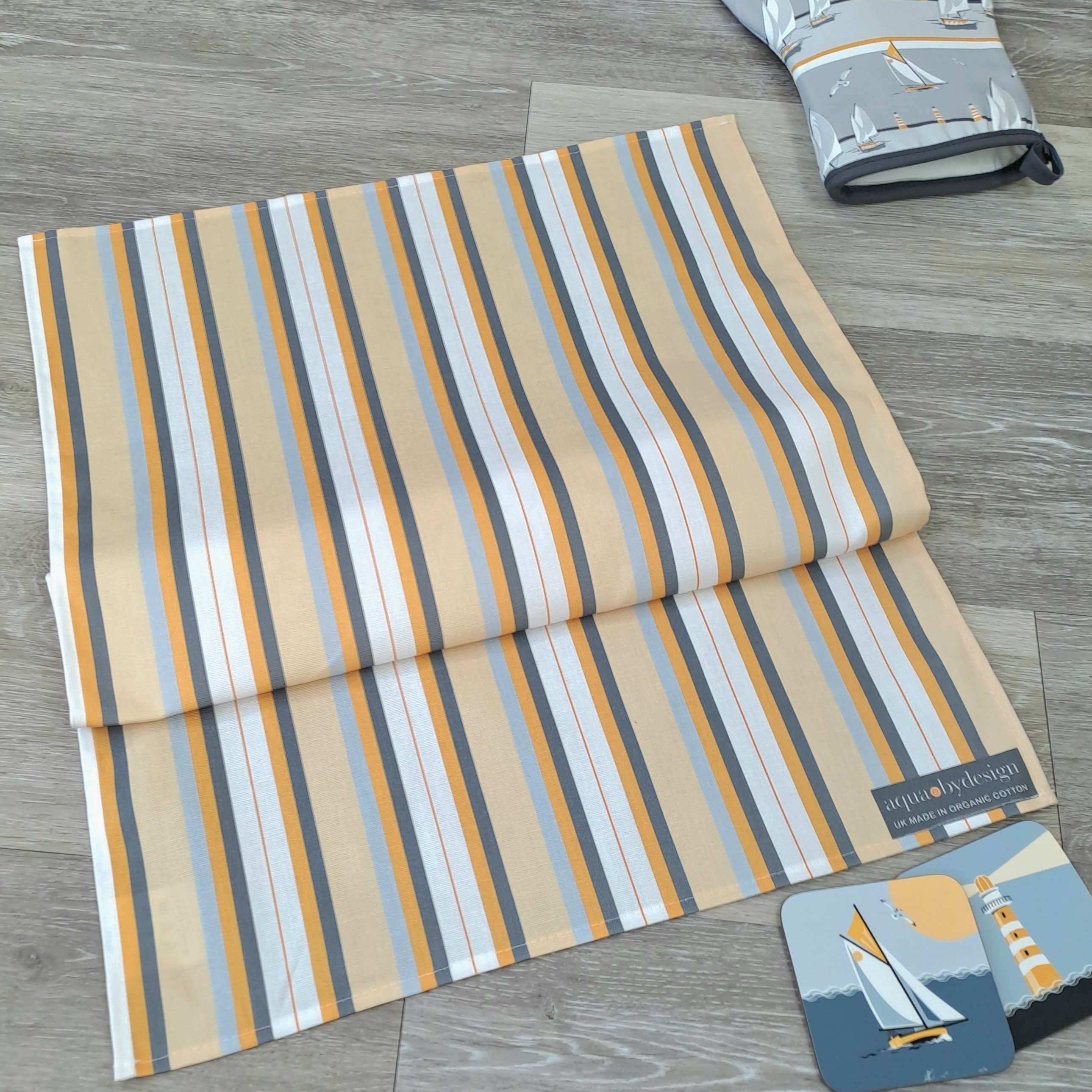 Aqua by Design - Wholesale Tea Towel - Tea Towel, Nautical Grey Stripe Design, Organic Cotton2