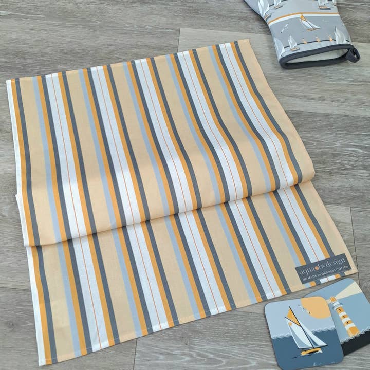 Aqua by Design - Wholesale Tea Towel - Tea Towel, Nautical Grey Stripe Design, Organic Cotton2