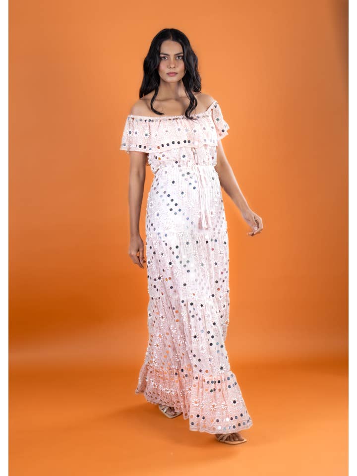 Anannasa Lifestyle - Wholesale Dress - Women's - ANGEL OFFSHOULDER MAXI DRESS PEACH, lined2