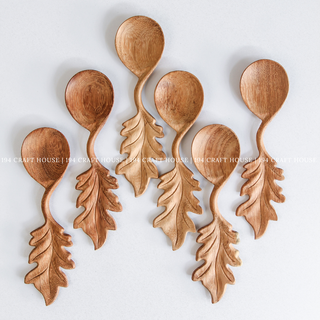 194 Craft House - Wholesale Serveergerei - Met de hand gemaakt houten lepel met bladvorm - keukengerei voor serveren7