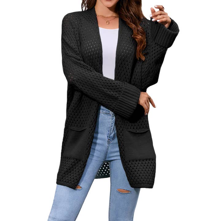 Casual hollow-out mid-length cardigan jacket for wholesale by Lily Clothing