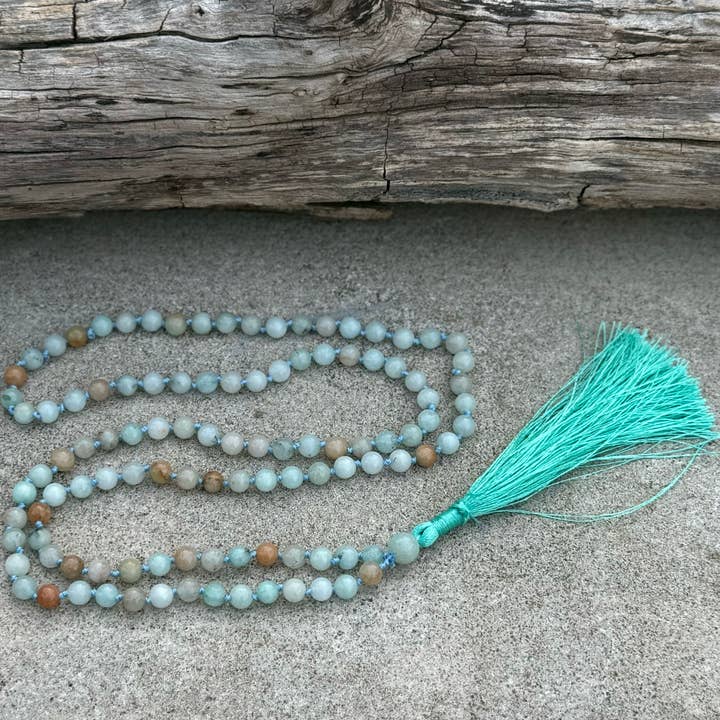 Lungta Imports – Colar de contas de oração por atacado – Mala com nós à mão Amazonita Natural Amazonita, Terço 108 Miçangas3