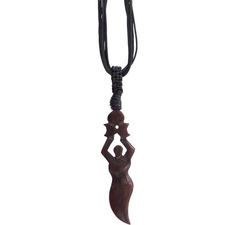 Unisex Wood Pendant w/black Cord - Moon Goddess (Each) for wholesale by Kheops International