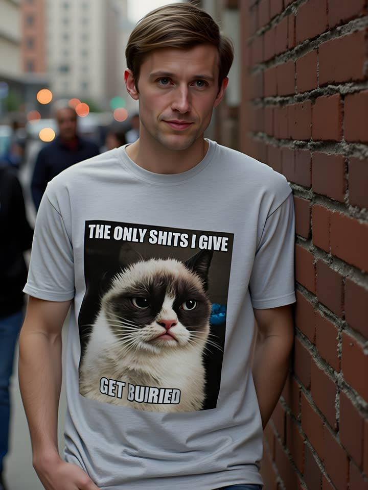 Official Store - Wholesale Screen Printed T-Shirt - Men's - Grumpy Cat - Get Buried Men's Premium Soft T Shirt