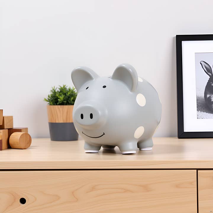 Kate & Milo - Wholesale Money/Piggy Bank - Kids & Baby - Gray Polka Dot Mini Piggy Bank2