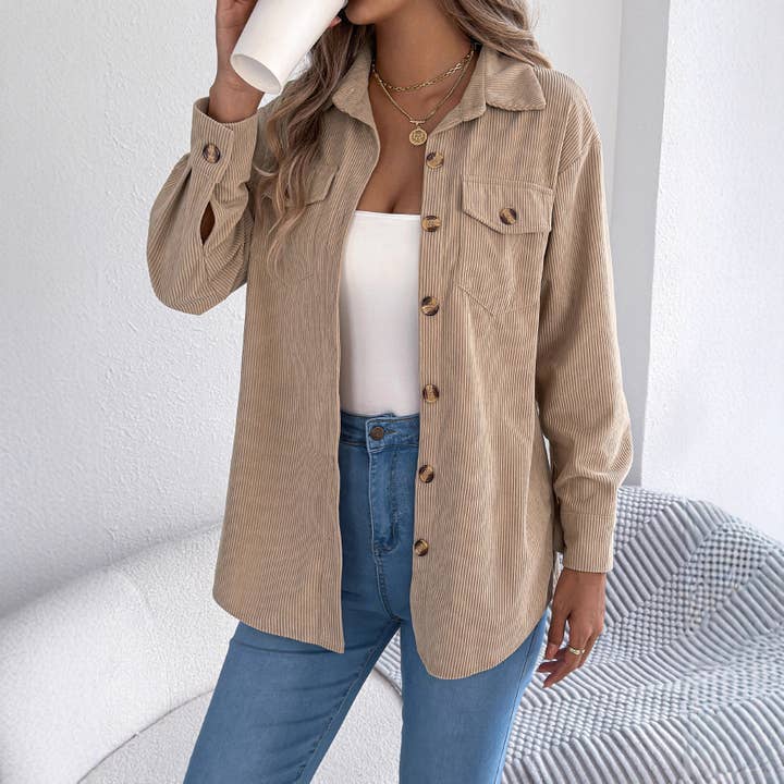 Masyal - Wholesale Shirt Jacket/Shacket - Women's - Autumn Winter Long-Sleeved Corduroy Mid-Length Jacket7