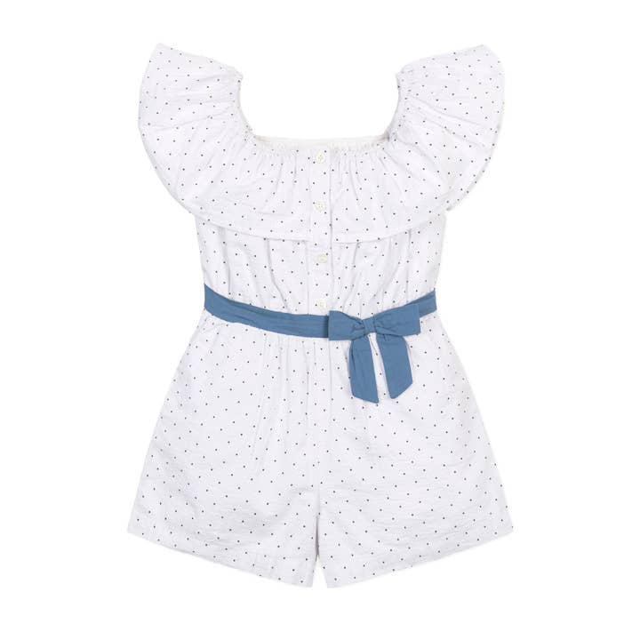 Organic Seersucker Ruffle Romper for wholesale by Hope and Henry