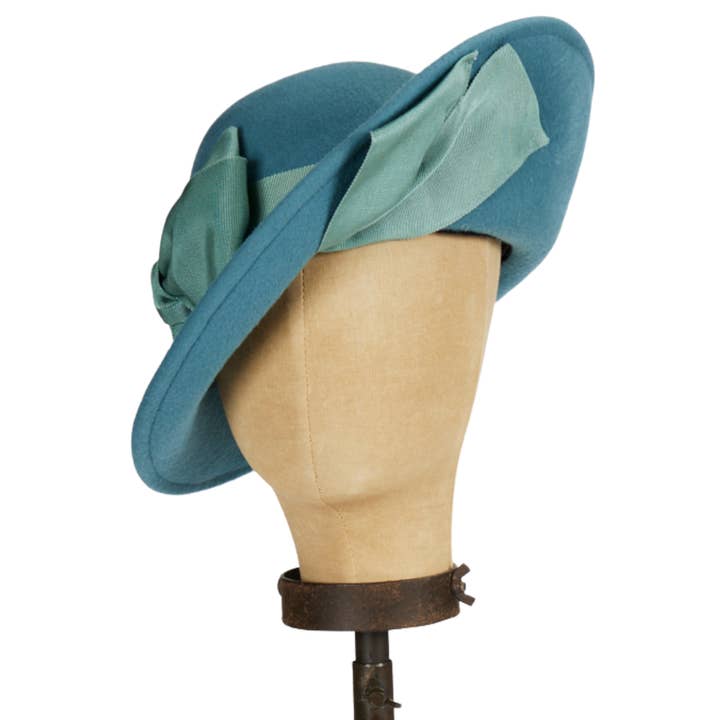 Wool Asymmetrical Grosgrain Ribbon Chapeau Hat for wholesale by Kathy Jeanne Millinery