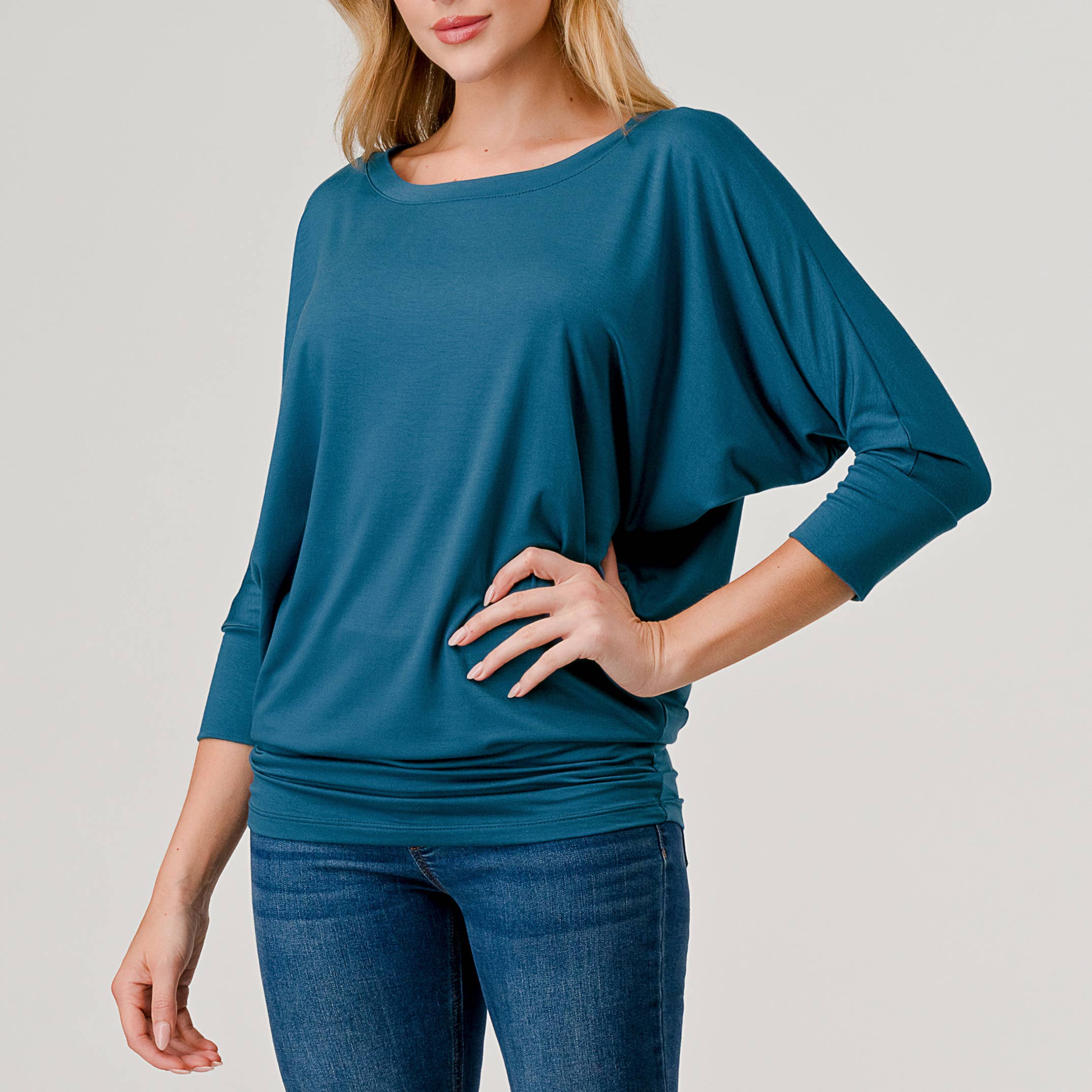 Heimious - Wholesale Knit Top - Women's - 3/4 Dolman Sleeve Round neck Modal Jersey  Top, 25037