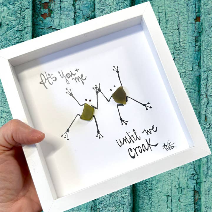 Until We Croak Frog MINI - Sea Glass Art - 6x6 Framed for wholesale by Back Bay Designs