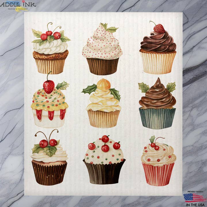 Christmas Calories Don't Count Cupcake Dishcloth for wholesale by ADDLE iNK
