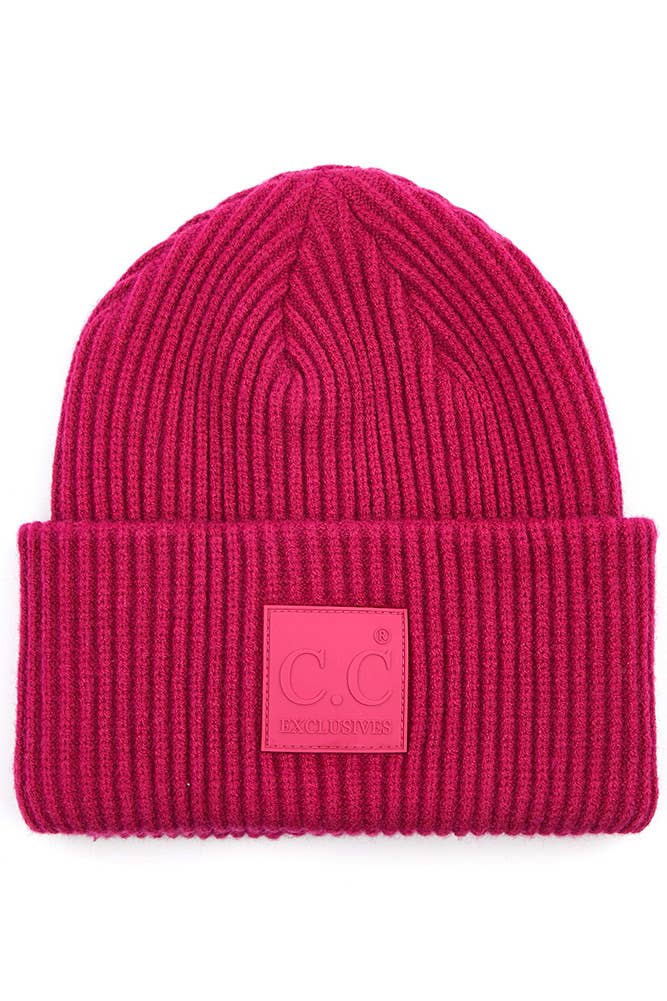 Hana - Wholesale Beanie - Women's - C.C Solid Ribbed Knit Beanie With Rubber Patch1