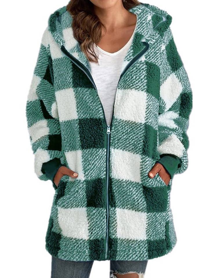 safistyle - Wholesale Jacket - Women's - Oversized Plaid Sherpa Jacket3