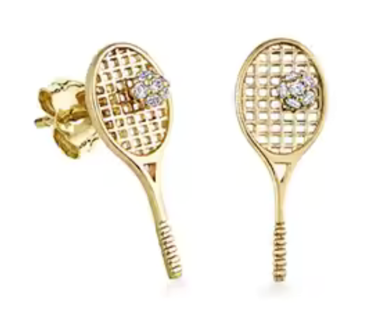 HoopLa - Wholesale Stud/Post Earrings - Tennis Racket Stud Earrings. CZ mini flower- Sterling Silver2