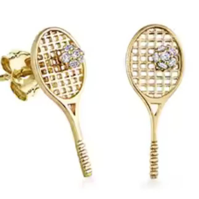 HoopLa - Wholesale Stud/Post Earrings - Tennis Racket Stud Earrings. CZ mini flower- Sterling Silver2