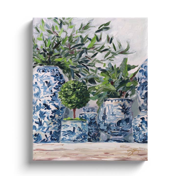 No. 189 Green and Blue and White, a canvas wrap print for wholesale by Elizabeth Alice Studio