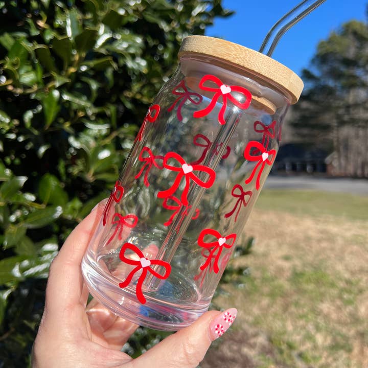 Valentines Glass Cup | Bow Glass Cup | Trendy Glass Cups for wholesale by Simple Sweet Love