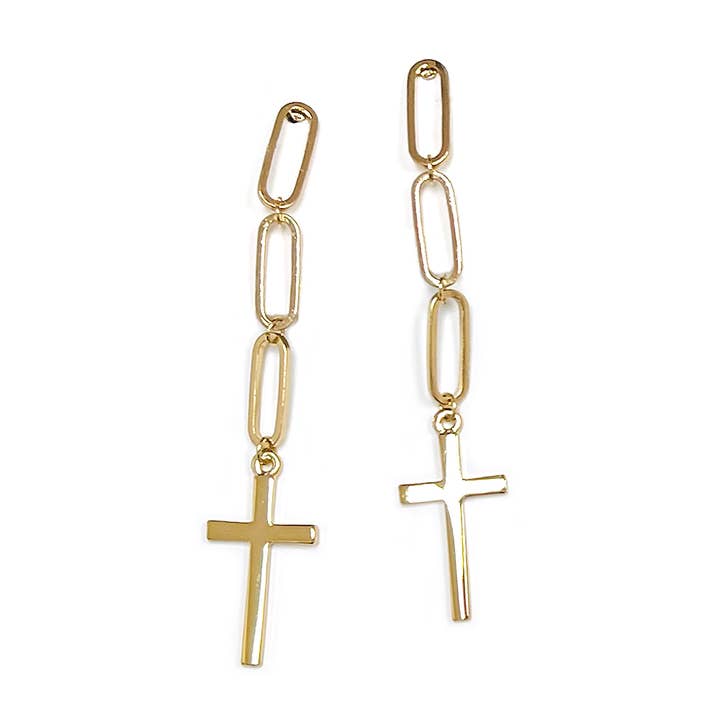 StarryNYC - Wholesale Dangle Earrings - Cross and Paper Clip Linked Drop Dangle Earrings2