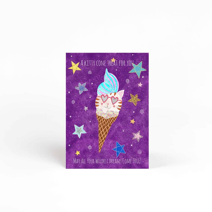Ruthie Romero Illustration - Wholesale Birthday card - Kitty Cone Ice Cream Birthday Card