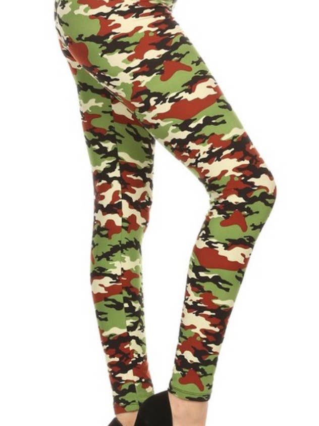 Hellgrüne, karamellbraune Camouflage-Leggings, Einheitsgröße für den Großhandel von Love 4 Leggings