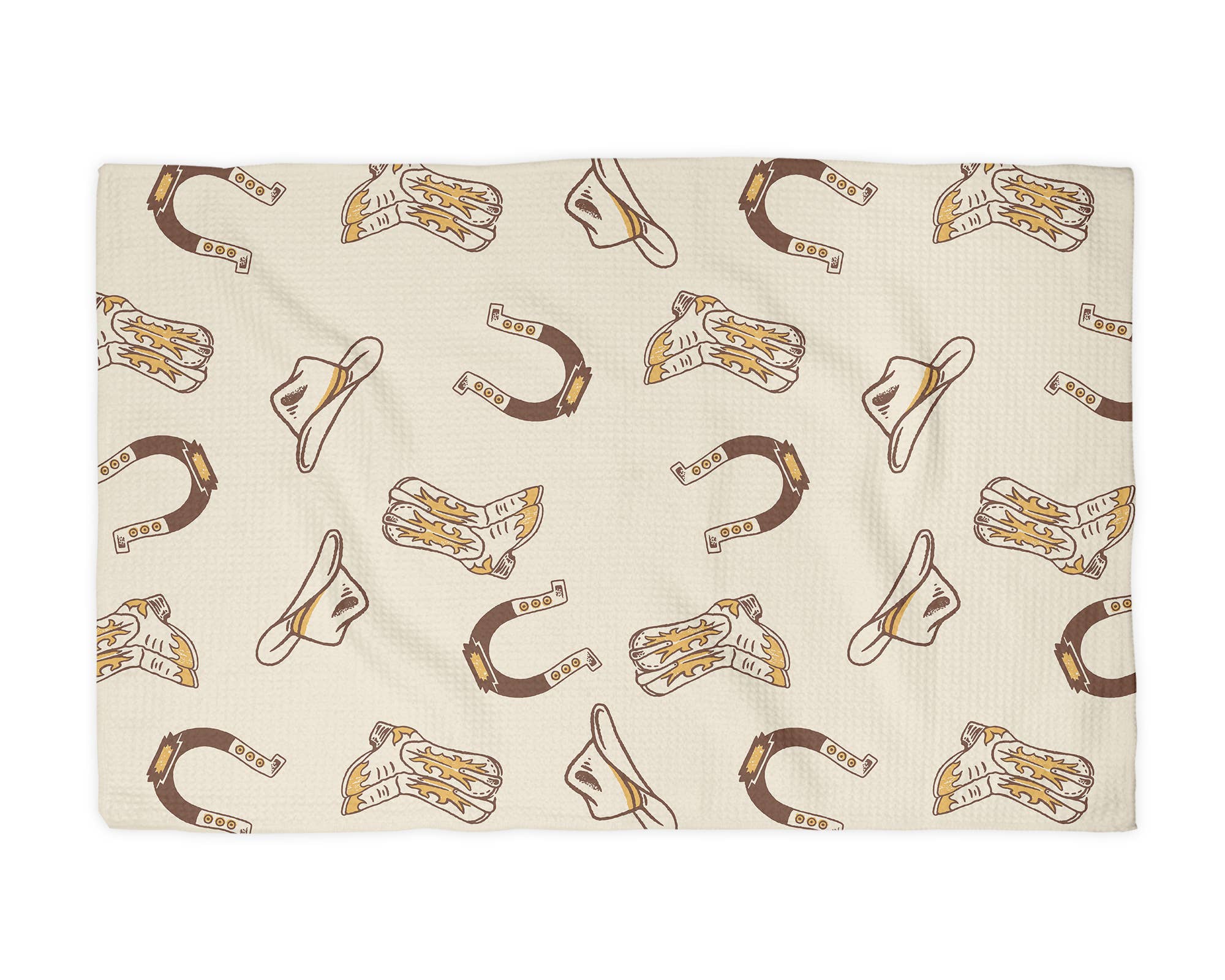 Canary Road - Vente Torchons - Torchon de cuisine gaufré avec bottes western rétro, chapeau de cowboy et cheval.1