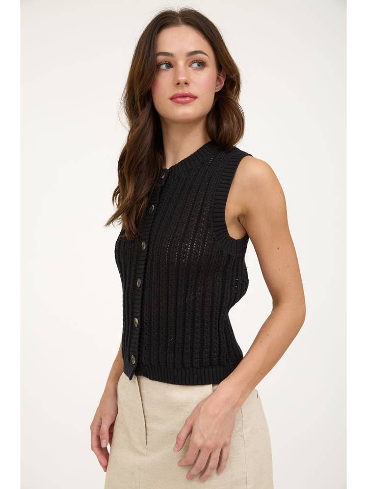 The Workshop Studio - Vente Cardigan – femme - CARDIGAN EN MAILLE SANS MANCHES À COL ROND AVEC BOUTONS16