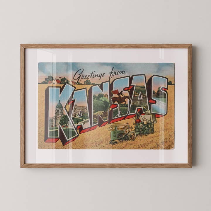 Carte postale de salutations du Kansas Impression sur papier d'art pour la vente par Retrospect Studios