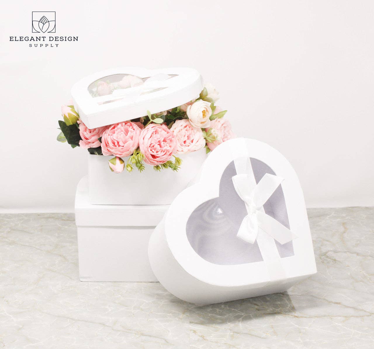Elegant Design Supply - Wholesale Gift Box - Heart Shape box with Ribbon and Clear Lid15