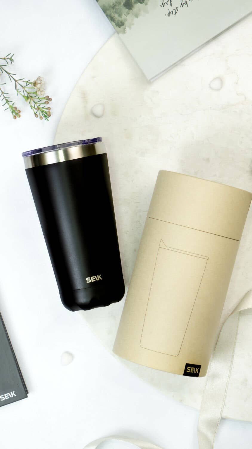Pink Thermos /coffee cup - oh so black! 350ml for wholesale on Faire2